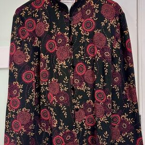 Karin Stevens Black and Red Floral Button Down Shirt